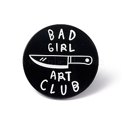 Word Bad Girl Art Club Enamel Pin, Electrophoresis Black Alloy Flat Round Brooch for Backpack Clothes, Tools Pattern, 30x2mm, Pin: 1.2mm(JEWB-A005-03-02)