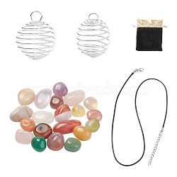 DIY Pendant Necklace Making Kits, Including 6Pcs 2 Style Round Iron Wire Pendants, 6Pcs Waxed Cotton Cord Necklace Making, Natural Multi-Color Agate Beads, Mixed Color, Pendants: 3pcs/style(DIY-FS0001-89)