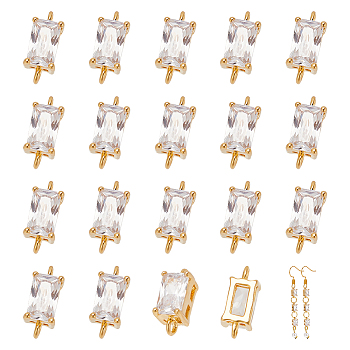 BENECREAT 20Pcs Long-Lasting Plated Brass Clear Cubic Zirconia Connector Charms, Nickel Free, Rectangle Link, Real 18K Gold Plated, 8x3.5x4mm, Hole: 1mm