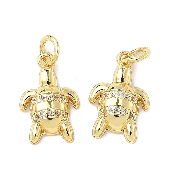 Brass Micro Pave Cubic Zirconia Pendants, Tortoise, Rack Plating, Long-Lasting Plated, Cadmium Free & Lead Free, with Jump Ring, Golden, 16x10x3mm, Hole: 3.5mm