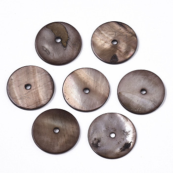 Natural Freshwater Shell Beads, Disc, Coconut Brown, 20x1~2mm, Hole: 2mm