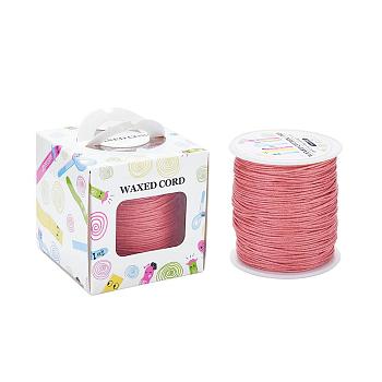 Waxed Cotton Cords, Light Coral, 1mm, about 100yards/roll(91.44m/roll), 300 feet/roll
