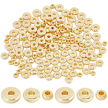180Pcs 3 Styles Brass Spacer Beads, Nickel Free, Flat Round, Real 18K Gold Plated, 4~7x1.5mm, Hole: 1.5~2mm, 60pcs/style