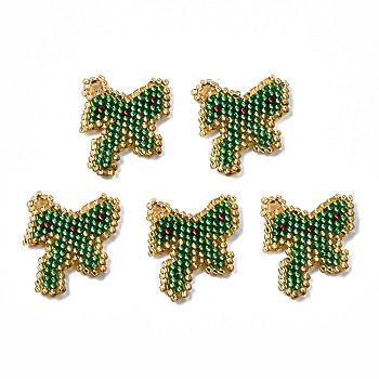 MIYUKI & TOHO Japanese Seed Beads, Handmade Pendants, Loom Pattern, Bowknot, Sea Green, 19x21.5x2mm, Hole: 1.8mm