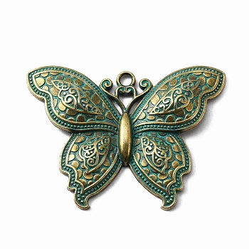 Tibetan Style Alloy Pendants, Butterfly, Antique Bronze & Green Patina, 53x71x6.5mm, Hole: 4mm