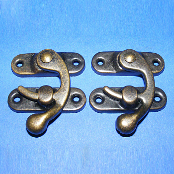 Iron Wooden Box Lock Catch Clasps, Jewelry Box Latch Hasp Lock Clasps, Antique Bronze, 42~43x37x8mm, Hole: 2.5mm, 2pcs/set