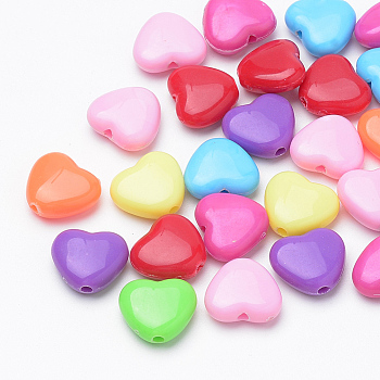 Acrylic Beads, Heart, Mixed Color, 10x11x4mm, Hole: 1.5mm
