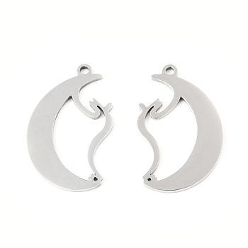 201 Stainless Steel Pendants, Moon Charm, Stainless Steel Color, 23.5x15x1mm, Hole: 1.4mm