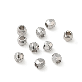 Brass Spacer Beads, Faceted, Barrel, Real Platinum Plated, 2x1.7mm, Hole: 0.8mm