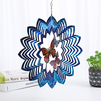 Stainless Steel Pendant Decoration, Wind Chime, Butterfly, Dark Blue, 300x300mm