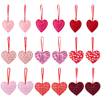 18Pcs 9 Styles Polyester Heart Pendant Decoration, for Party Hanging Ornaments, Mixed Color, 140~147mm, 2pcs/style