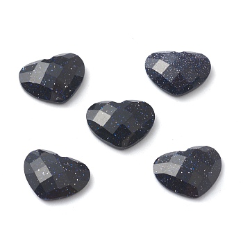 Synthetic Blue Goldstone Cabochons, Faceted, Heart, 9x11x3.5mm