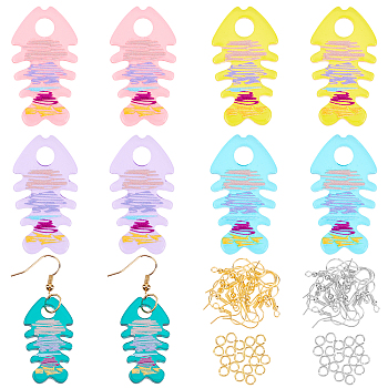 Olycraft Fishbone Dangle Earrings DIY Making Kits, Including Translucent Acrylic Pendants, Brass Earring Hooks and Iron Jump Rings, Mixed Color, Pendants: 20pcs/set