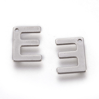 304 Stainless Steel Charms, Letter, Letter.E, 11x8.5x0.6mm, Hole: 1mm