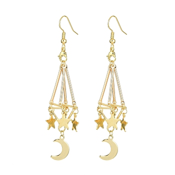 Alloy Macrame Pouch Dangle Earring for Stone Bead Holders, Moon & Star Dangle Earring for Women, Golden, 82x15mm