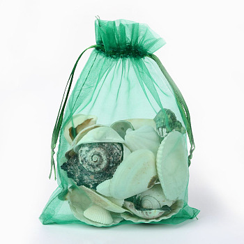 Organza Gift Bags with Drawstring, Jewelry Pouches, Wedding Party Christmas Favor Gift Bags, Green, 18x13cm
