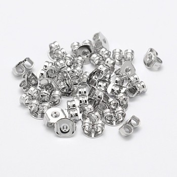 Brass Ear Nuts, Friction Earring Backs for Stud Earrings, Cadmium Free & Nickel Free & Lead Free, Platinum, 5x5x3mm, Hole: 1mm