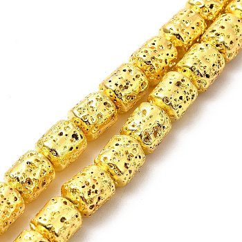 Electroplated Natural Lava Rock Beads Strands, Column, Golden Plated, 8x6.5mm, Hole: 1mm, about 50~51pcs/strand, 15.35~15.59 inch(39~39.6cm)