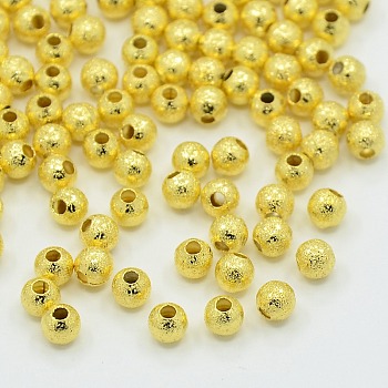 Brass Textured Beads, Golden Color, 4mm, hole: 1mm
