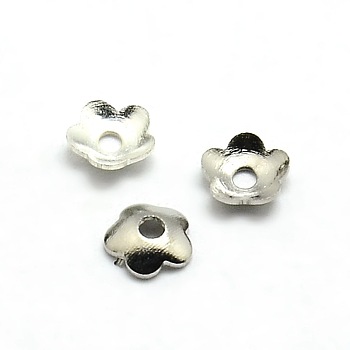 5-Petal Brass Tiny Flower Bead Caps, Platinum, 4x1mm, Hole: 1mm