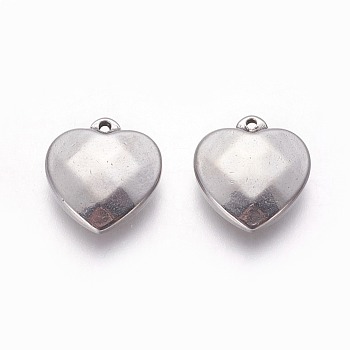 304 Stainless Steel Pendants, Faceted, Puffed Heart, Stainless Steel Color, 16.3x15.3x4.6mm, Hole: 1.2mm