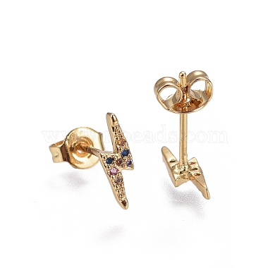 Brass Micro Pave Cubic Zirconia Flash Stud Crawler Earrings(EJEW-L224-24G)-2