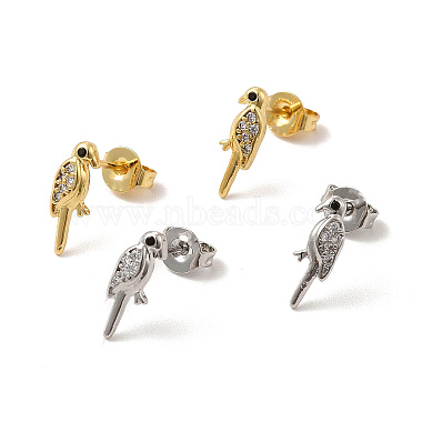 Clear Bird Brass+Cubic Zirconia Stud Earrings