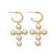 Cubic Zirconia Ring with Cross Dangle Stud Earrings with Plastic Pearl Beaded(EJEW-I277-08G)-1