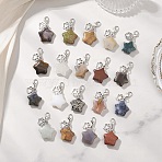 Star Natural & Synthetic Mixed Stone Pendant Decorations, with Zinc Alloy Lobster Claw Clasps, 36mm(HJEW-JM04667)