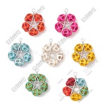 7Pcs 7 Colors Halloween Dyed Synthetic Turquoise Skull Beaded Pendants, Silver Color Plated Copper Wire Wrapped Pentagram Charms, Mixed Color, 30.5x25x10mm, Hole: 3mm, 1pc/color(PALLOY-TA00309)