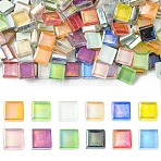 240Pcs 12 Colors Rainbow Iridescent Glass Cabochons, Mosaic Pieces, Mosaic Tiles for Arts DIY Crafts, Square, Mixed Color, 10x10x4.5mm, 20pcs/colors(DIY-CJ0003-10)