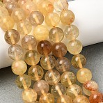 Natural Yellow Fluorite Beads Strands, Round, 10~10.8mm, Hole: 1mm, about 37pcs/strand, 15.35~15.55''(39~39.5cm)(G-K340-A03-10mm-02)
