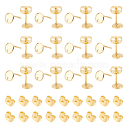 40Pcs 201 Stainless Steel Stud Earring Findings, with 316 Surgical Stainless Steel Pins and Hole, Flat Round, with 40Pcs 304 Stainless Steel Friction Ear Nuts, Real 24K Gold Plated, 6mm, Hole: 1.2mm, Pin: 0.7mm(STAS-UN0042-53)