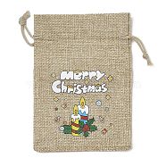 Christmas Printed Burlap Packing Pouches Drawstring Bags, Rectangle, Tan, Candle, 14x10x0.01cm(ABAG-Q053-02A-02)