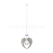 Wing Alloy Big Pendants Decoration, Hanging Suncatchers, with Glass Teardrop Pendant and Octagon Bead, for Home Decoration, Antique Silver, 255mm(HJEW-JM00860)