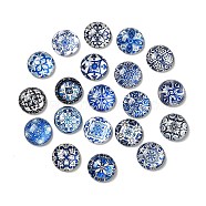 Glass Cabochons, Half Round/Dome with Flower Pattern, Mixed Color, 14x5.5mm, 20pcs/bag(GLLA-Q087-02B)