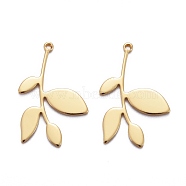 Brass Pendants, Long-Lasting Plated, Leaf, Real 18K Gold Plated, 24x15x1mm, Hole: 1mm(KK-Z009-12G)
