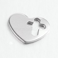 304 Stainless Steel Charms, Heart with Cross, Stainless Steel Color, 10x12.5x1mm(STAS-L136-02)