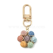 Wire Wrapped Natural Lava Rock Pendant Decorations, with Alloy Swivel Clasps, Flower, Light Gold, 6.3cm(KEYC-TA0026-01)
