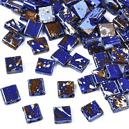 2-Hole Opaque Glass Seed Beads, Antique Style, Rectangle, Medium Blue, 5x4.5~5.5x2~2.5mm, Hole: 0.5~0.8mm(SEED-N004-001-A01)