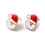 Christmas Santa Claus Alloy Enamel Stud Earrings for Women, with 304 Stainless Steel Pin, Cadmium Free & Nickel Free & Lead Free, Light Gold, 15x13.5mm, Pin: 0.9mm(EJEW-E284-03LG)