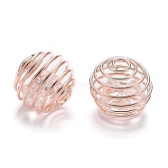 Iron Wrap-around Spiral Bead Cages, with Glass Beads, Round, Rose Gold, 10x12mm, Hole: 3mm(X-IFIN-M001-05)