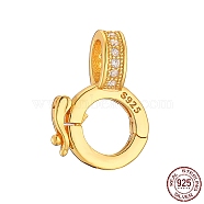925 Sterling Silver Micro Pave Clear Cubic Zirconia Twister Clasps, with S925 Stamp, Ring, Real 18K Gold Plated, 15x10x5mm, Hole: 4.5x3.3mm, Inner Diameter: 5.5mm(STER-K176-13G)