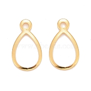 201 Stainless Steel Charms, Teardrop, Real 24k Gold Plated, 12.5x7x0.8mm, Hole: 1.2mm(X-STAS-K217-91)