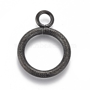 304 Stainless Steel Toggle Clasps Parts, Textured, Ring, Electrophoresis Black, 19x14x2mm, Hole: 3mm(STAS-P248-01EB)