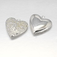 Filigree Heart Rack Plating Brass Photo Locket Pendants, Lead Free, Silver Color Plated, 26x26x7mm, Hole: 1mm, Inner: 19x18mm(KK-N0096-24S-LF)