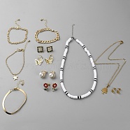 Flower & Butterfly & Tree Brass Jewelry Set, Pendant Necklaces & Chain Bracelet & Stud Earrings, Golden, 17.72~17.87 inch(45~45.4cm), 9.09~9.29 inch(23.1~23.6cm), 10~27x7.5~20mm(SJEW-F222-03G)