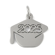 Non-Tarnish 304 Stainless Steel Pendants, with Jump Ring, 2025 Bachelor's Cap Charms, Laser Cut, Stainless Steel Color, 13.5x15x1mm, Hole: 3.2mm(STAS-L279-016P)