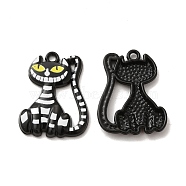 Alloy Enamel Pandants, Lead Free & Cadmium Free, Spray Painted, for Halloween, Cat Charm, Black, 25x19x3mm, Hole: 1.8mm(ENAM-K067-61)