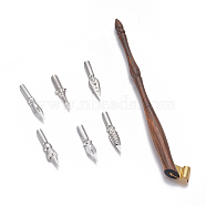 Calligraphy Writing Dip Pen Set, with Handmade Wooden Dip Pen Holder and 6 Different Replaceable Dip Pen Nibs, Coconut Brown, Pen: 175x23x12mm(AJEW-WH0104-41)